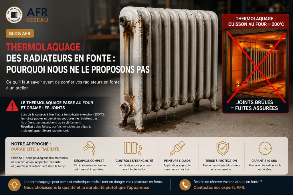 Thermolaquage des radiateurs en fonte : risques de fuites et approche AFR sans cuisson au four